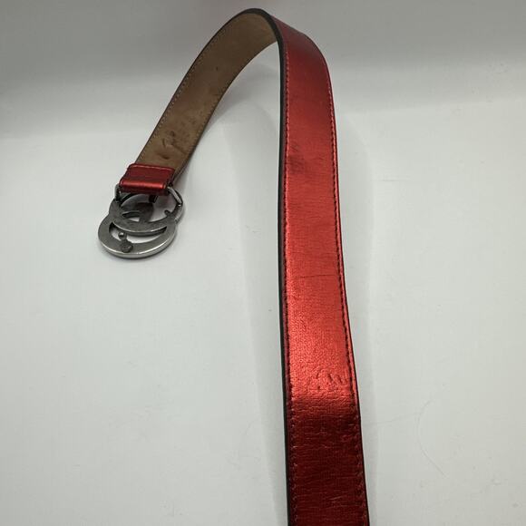 GUCCI Leather Belt Red Gg Marmont Double G Buckle Stylish - EUC main image 4